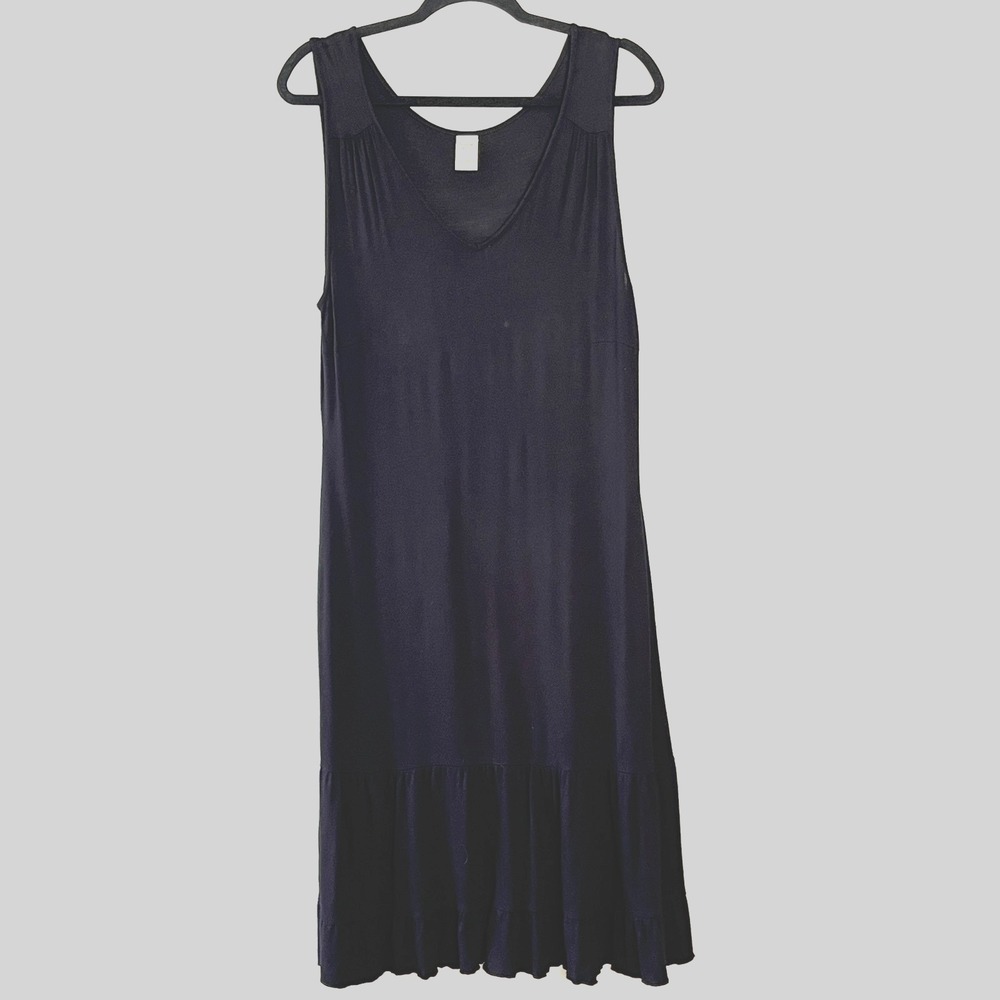 Garnet Hill Maxi M Black Dress Sleeveless Jersey Knit Ruffle Hem Whimsigoth‎
